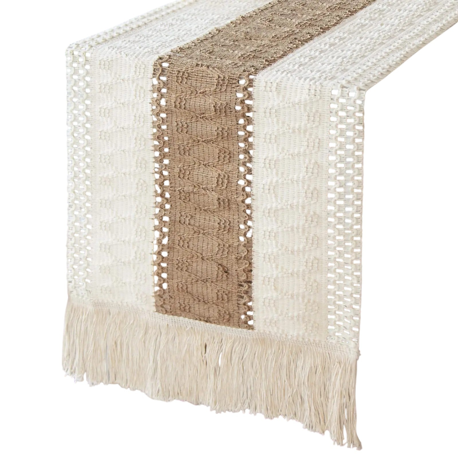 Caminho de Mesa Boho em Lona e Crochê