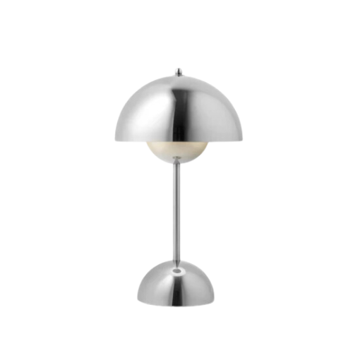 Luminária de Mesa Cromada Portátil e Recarregável