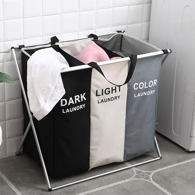 Cesto de Roupa Dobrável com 3 Divisórias