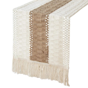 Caminho de Mesa Boho em Lona e Crochê