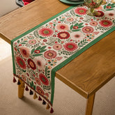 Caminho de Mesa Floral em Chenille com Borla