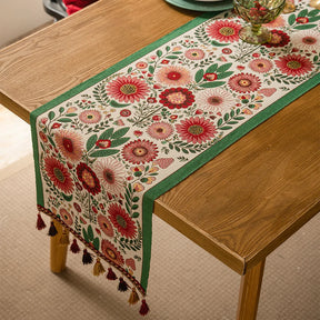 Caminho de Mesa Floral em Chenille com Borla